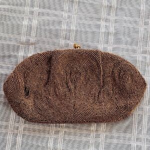 Vintage Charlet Bronze Brown Beaded Bag Kiss-Lock Clutch